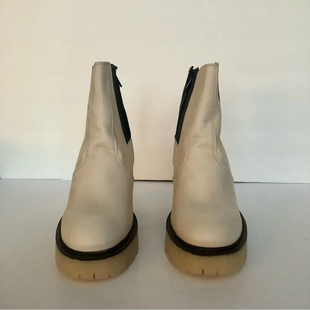 Free People James Chelsea Boots Platform White Leather NIB Size 38.5 Chunky